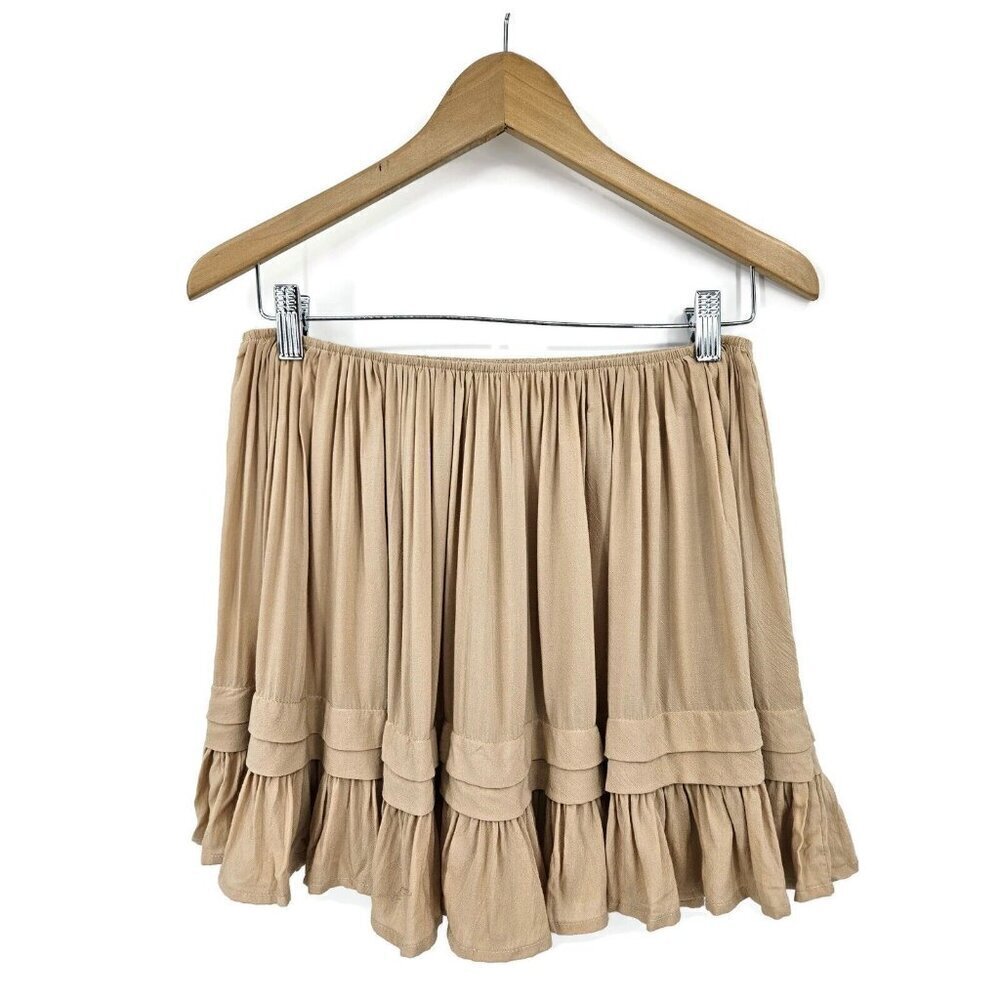 NWOT Indah Beige Rayon Skirt Womens L Mini Pull On